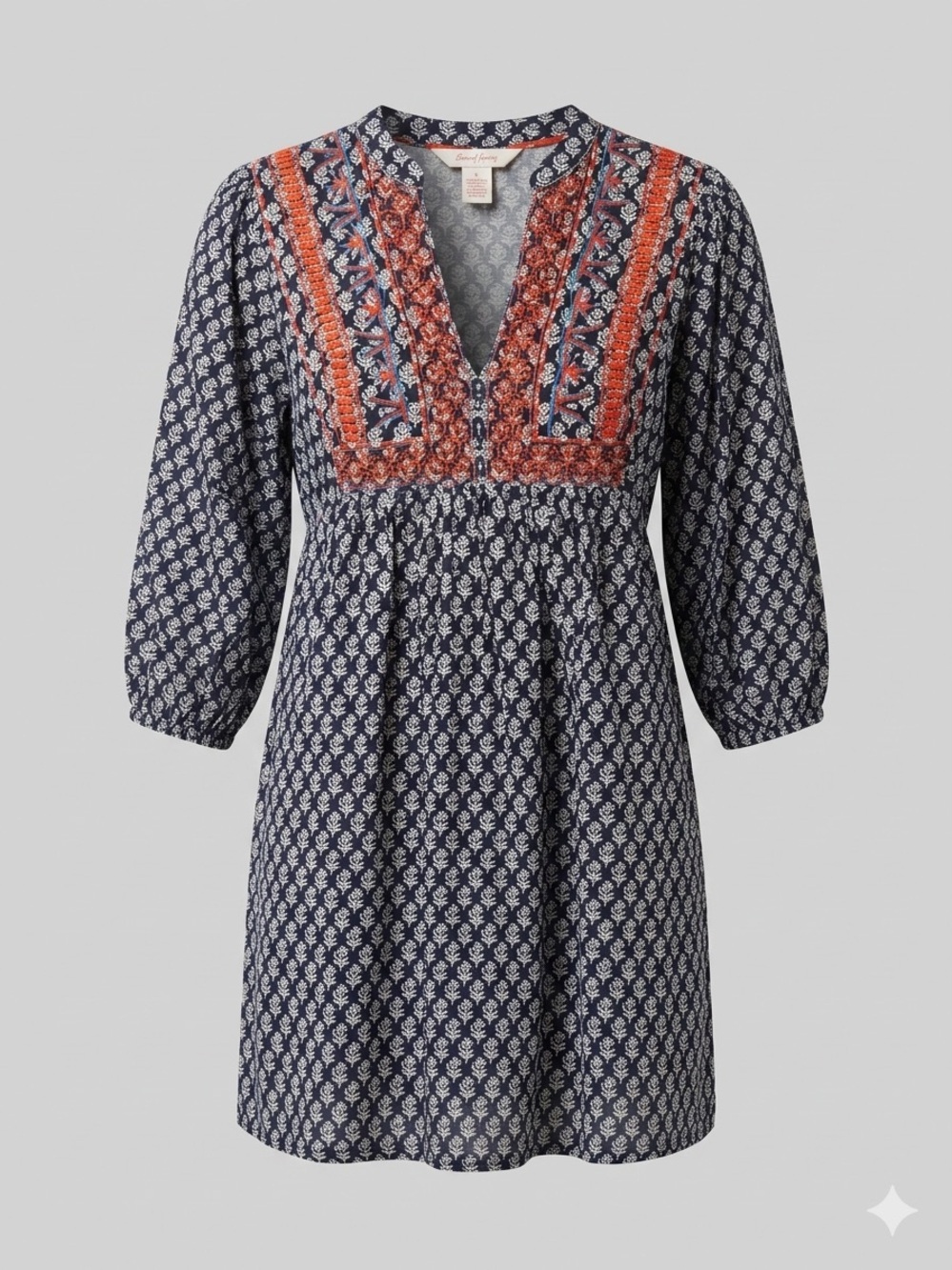 Boden women’s 4 loose fit boho embroidered vneck half sleeve mini dress